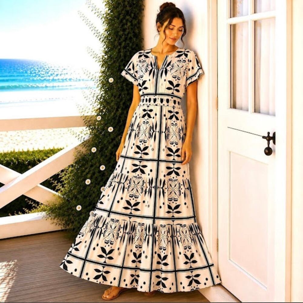 Anthropologie Meadow Rhodes Maxi Dress Cream Black Cottage Romantic 2X NWT